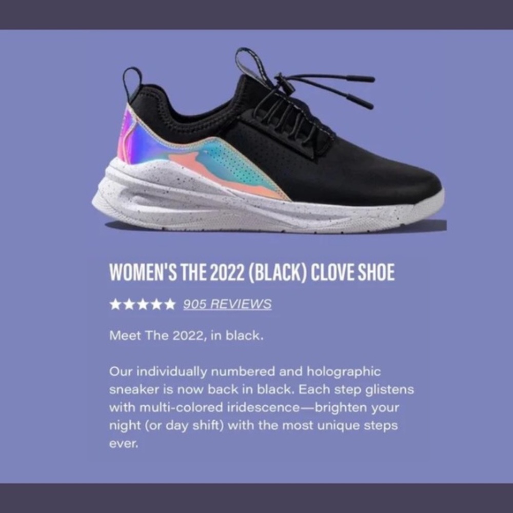Clove Womens Healthcare Nursing Shoes Black Holographic 2022 multiple sizes